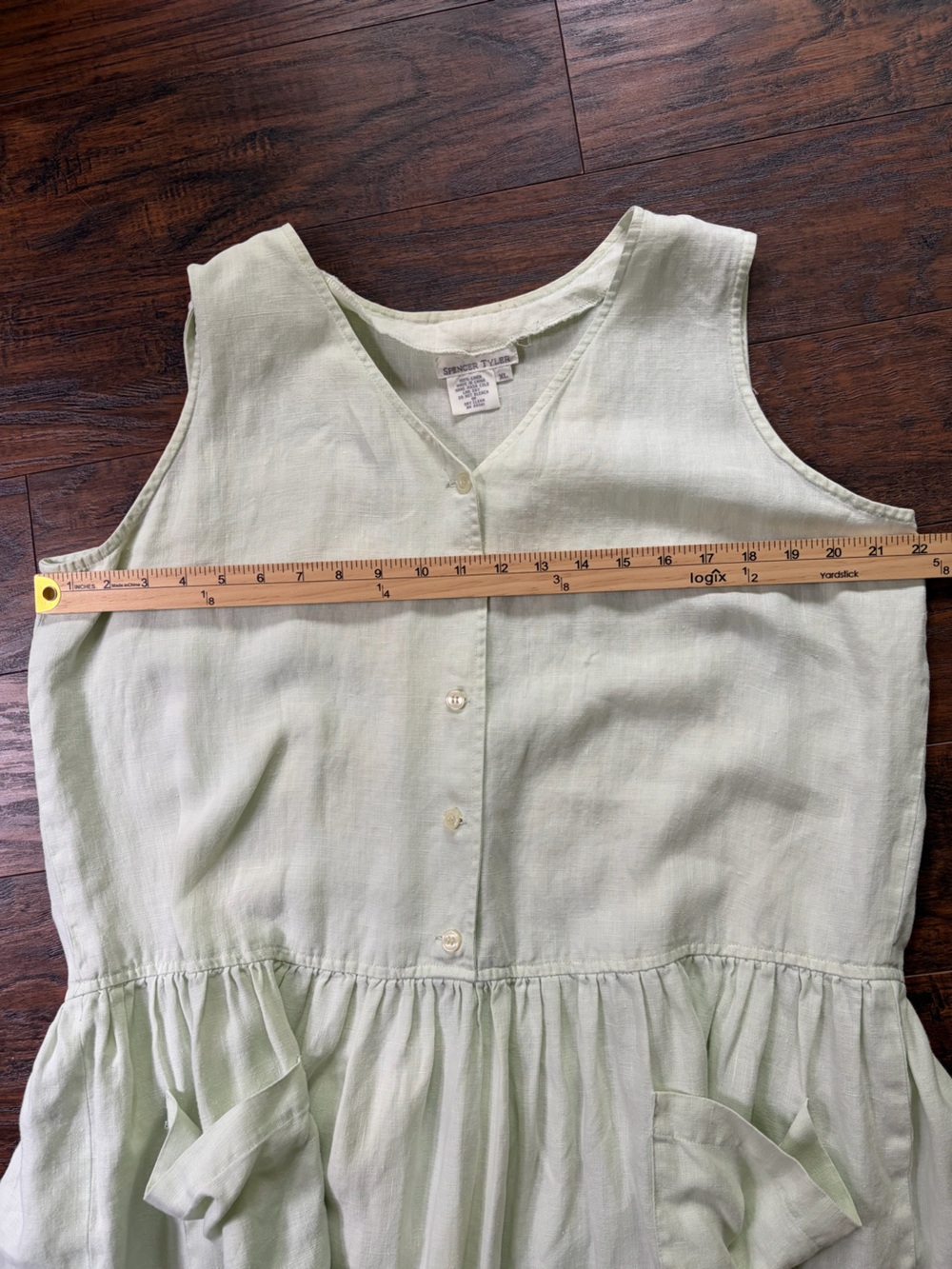 Vintage Linen Green Spencer Tyler Drop Waist Lagenlook Cottage Sleeveless Dress - Picture 7 of 11